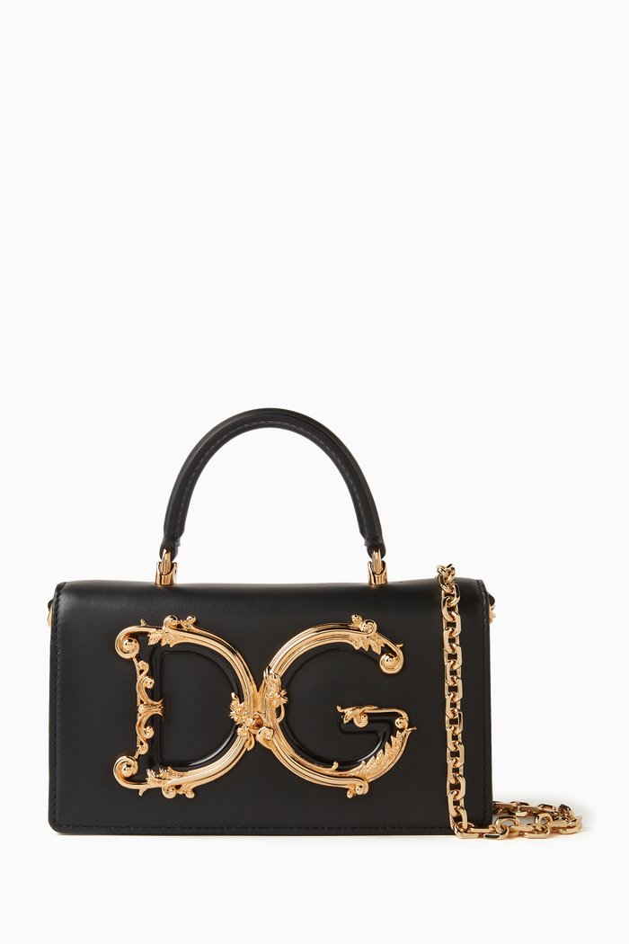 

Mini Baroque-logo Top-handle Bag in Leather, Black