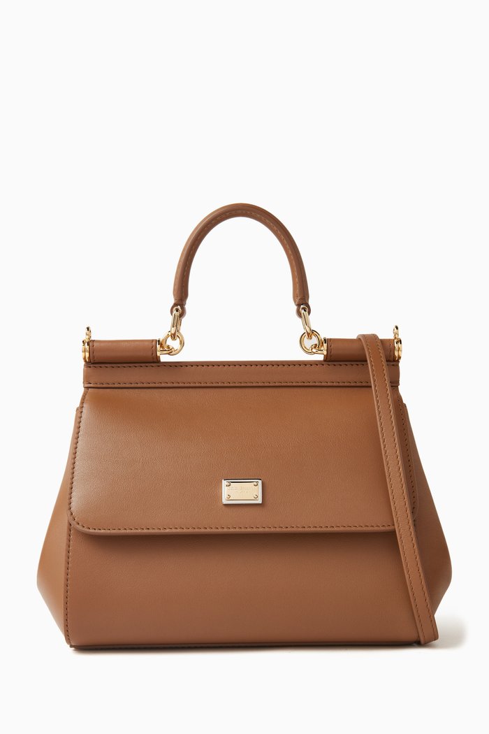 

Small Sicily Top-handle Bag in Leather, Brown