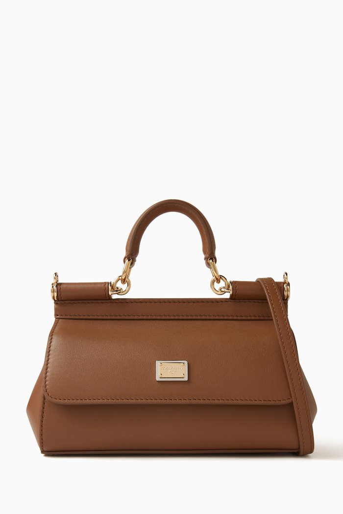 

Small East West Sicily Top-handle Bag in Leather, Brown