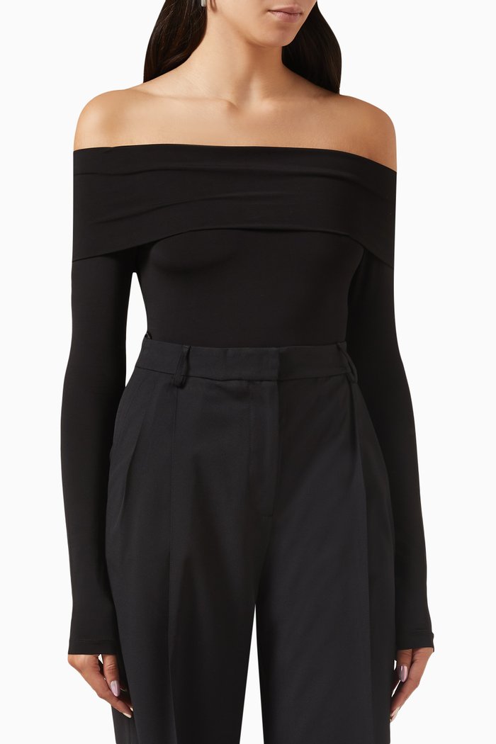 

Off-shoulder Bodysuit in Jersey, Black