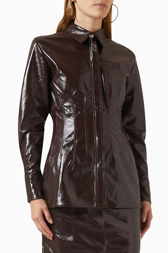 

Classic Cinched Shirt in Eco Leather, Blue