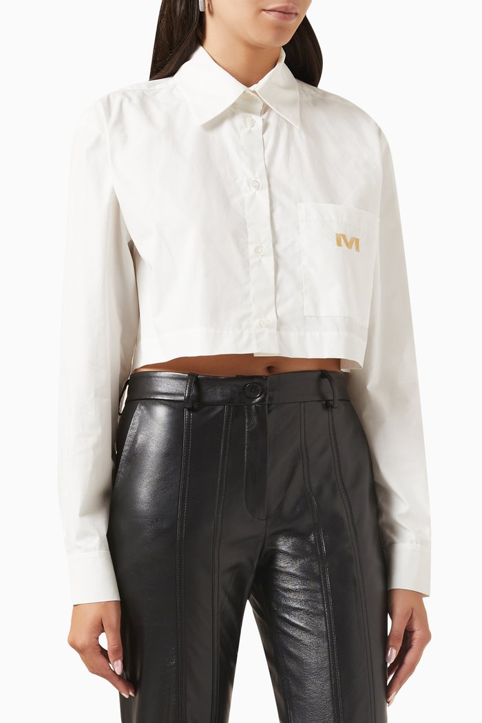 

Embroidered Monogram Cropped Shirt, White