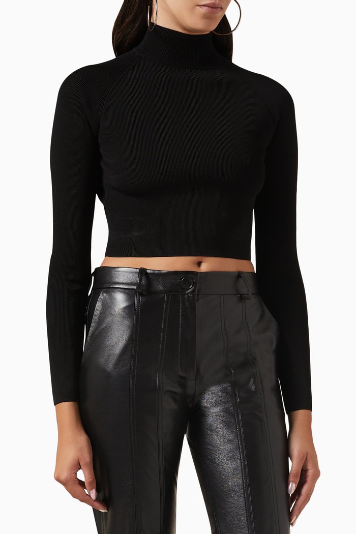 

Open-back Turtleneck Top in Jersey, Black