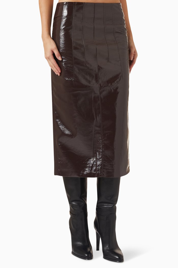 

Classic Pencil Midi Skirt in Eco Leather, Blue