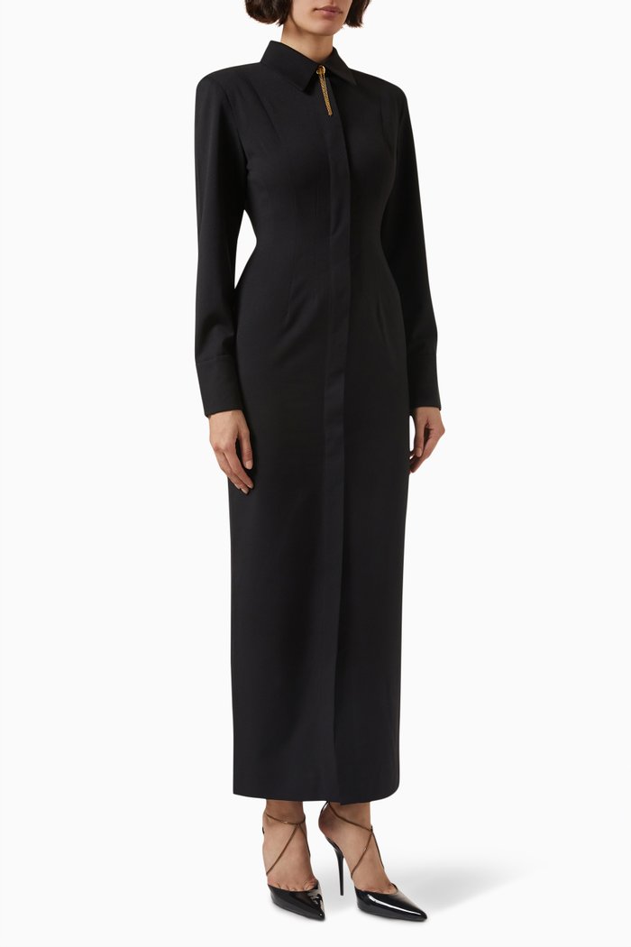 

Chain-button Shirt Dress, Black