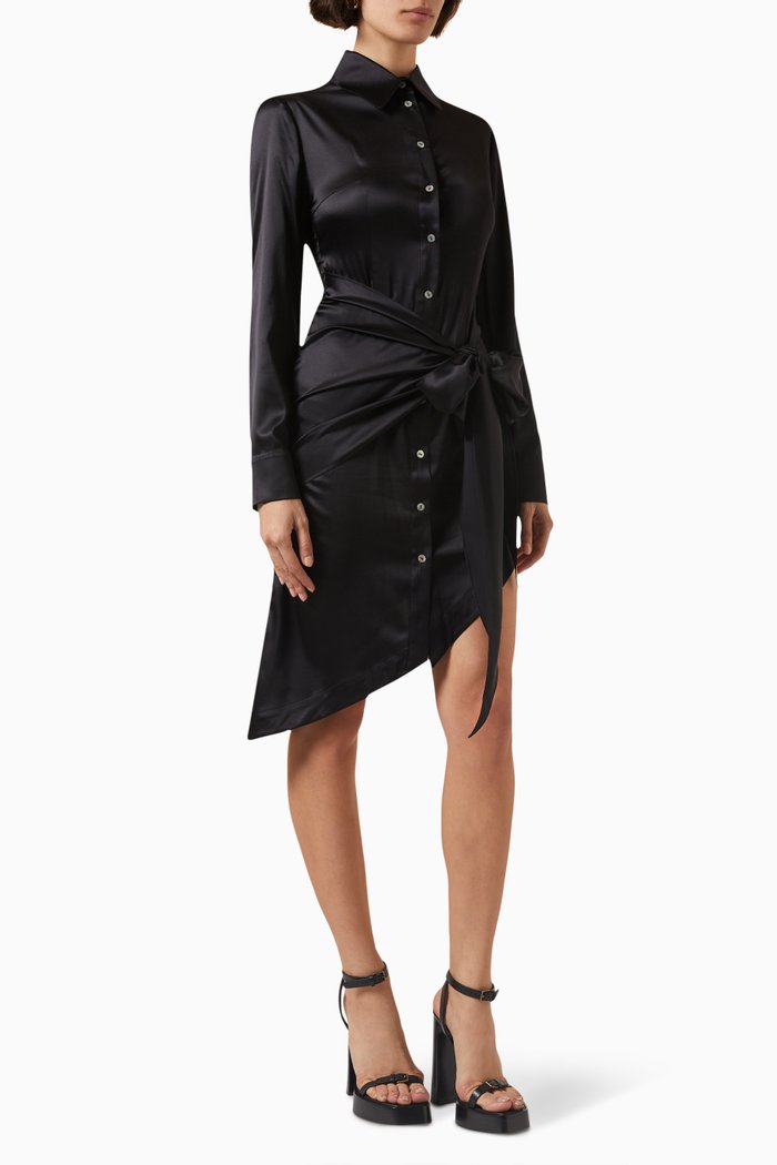 Asymmetric Bow Shirt Dress, Black
