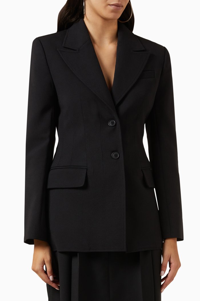 

Corset Stitch Blazer in Wool Blend, Black