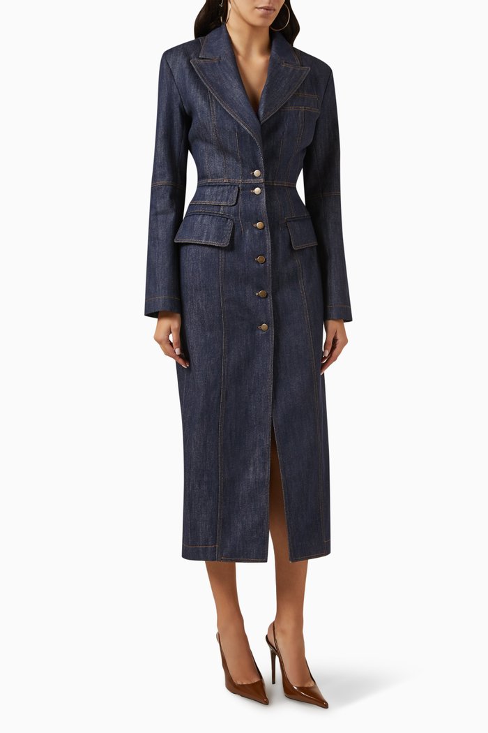 

Cut-out Back Midi Dress in Denim, Blue