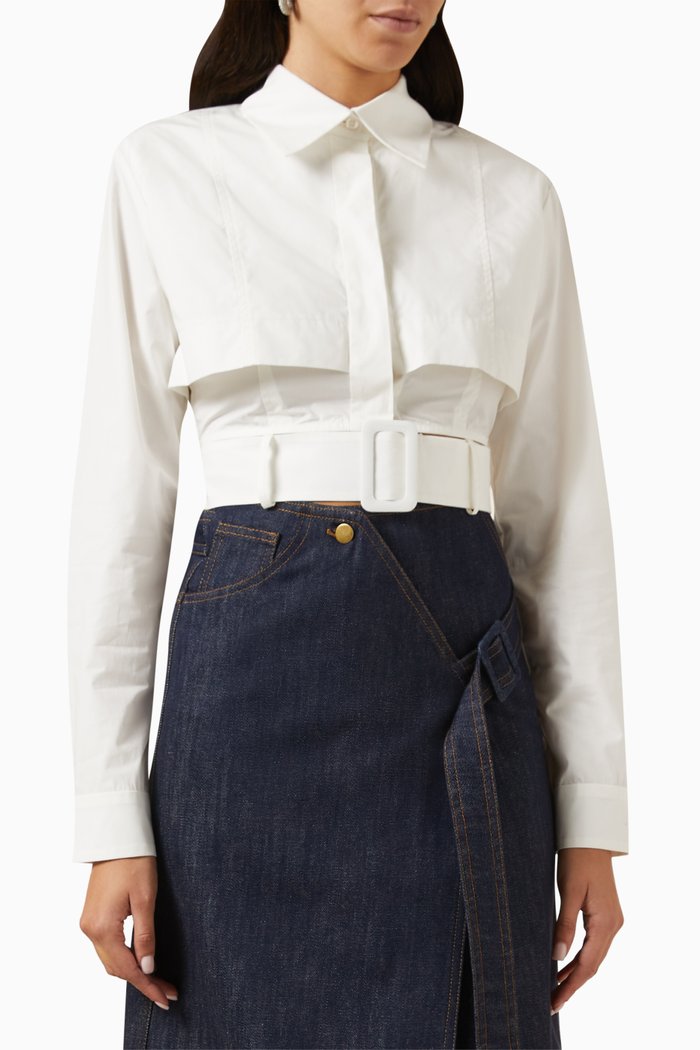 Belted Panel Shirt in Cotton, White