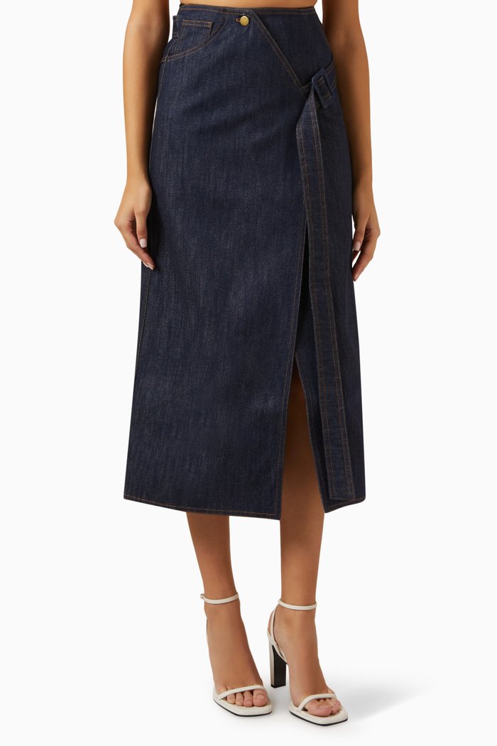 

Diagonal Belt Skirt in Denim, Blue