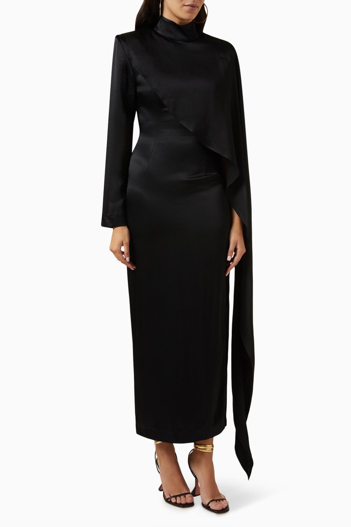 

Scarf Maxi Dress in Satin, Black
