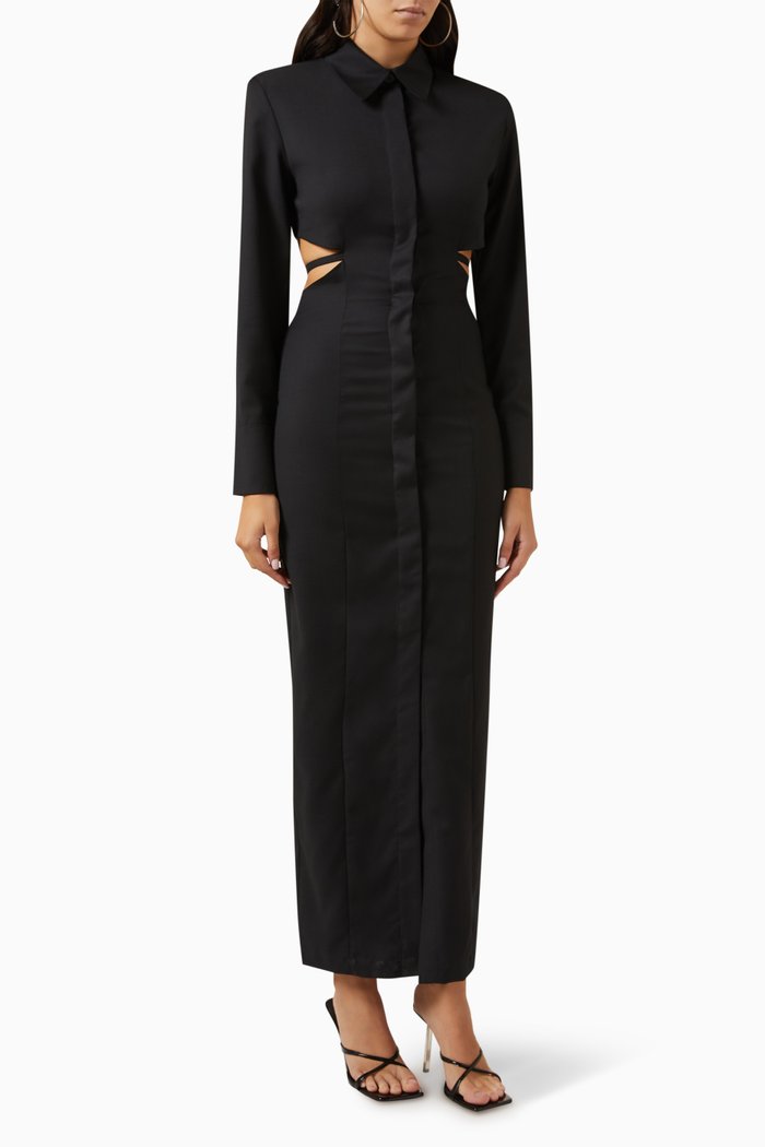 

Thin Belt Shirt Dress in Wool, Black