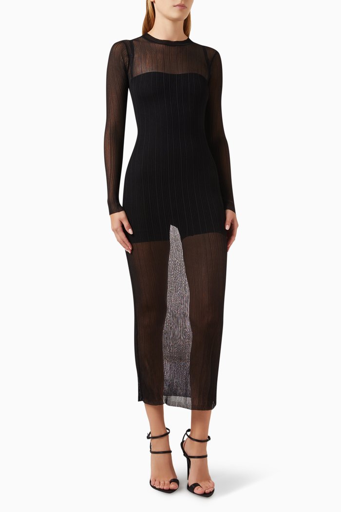 

Lined Dress in Sheer Knit Fabric, Black