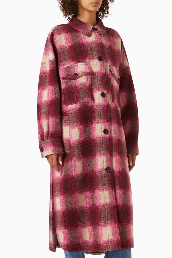 

Check Long Coat in Virgin-wool, Pink