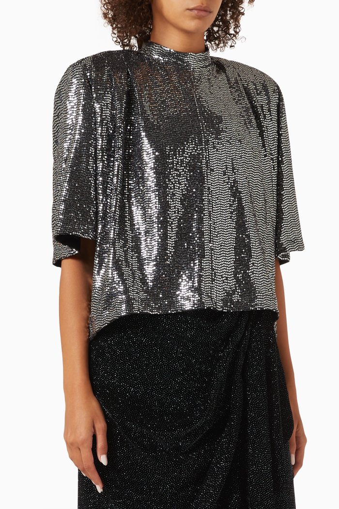 

Flou Delfi Cropped Top in Metallic Nylon, Silver