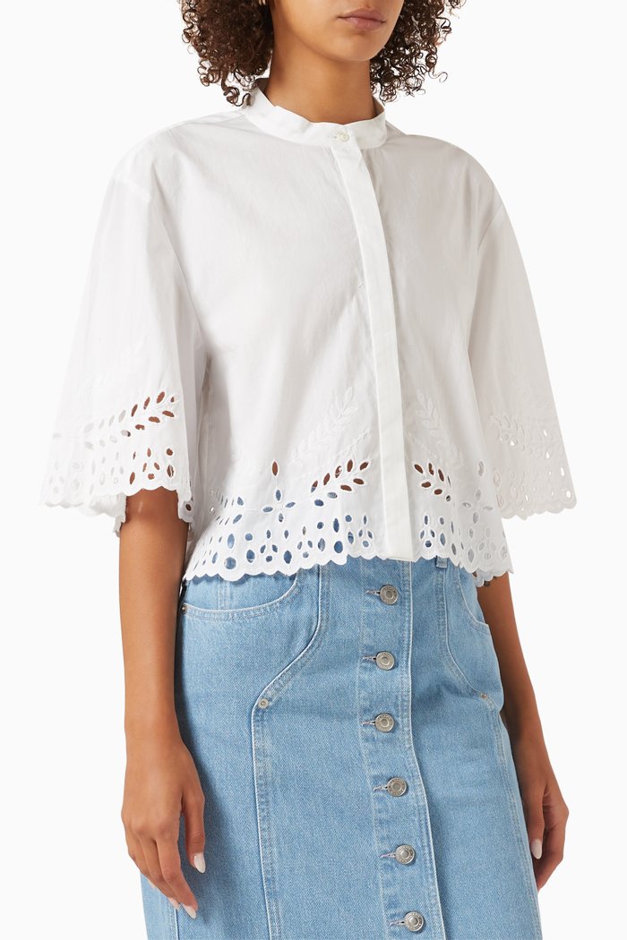 

Rommy Crochet Crop Shirt in Cotton, White