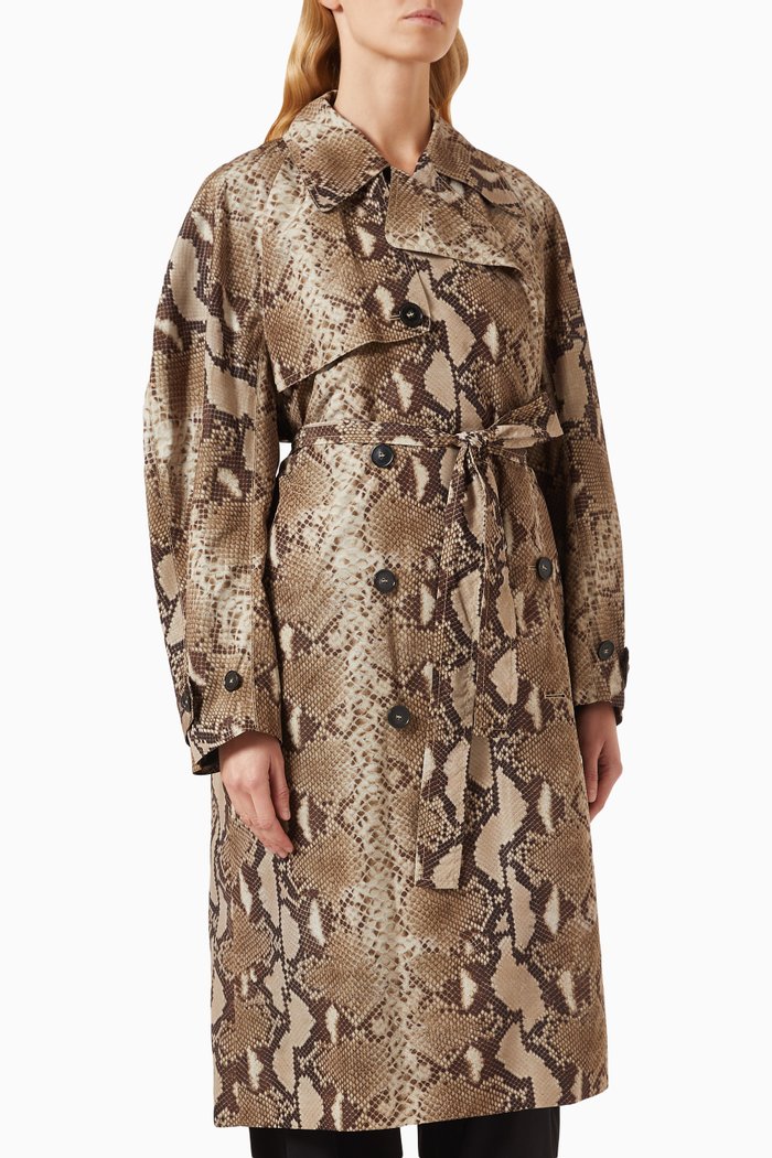 

Python-print Belted Trench Coat in NewLife Nylon, Multicolour