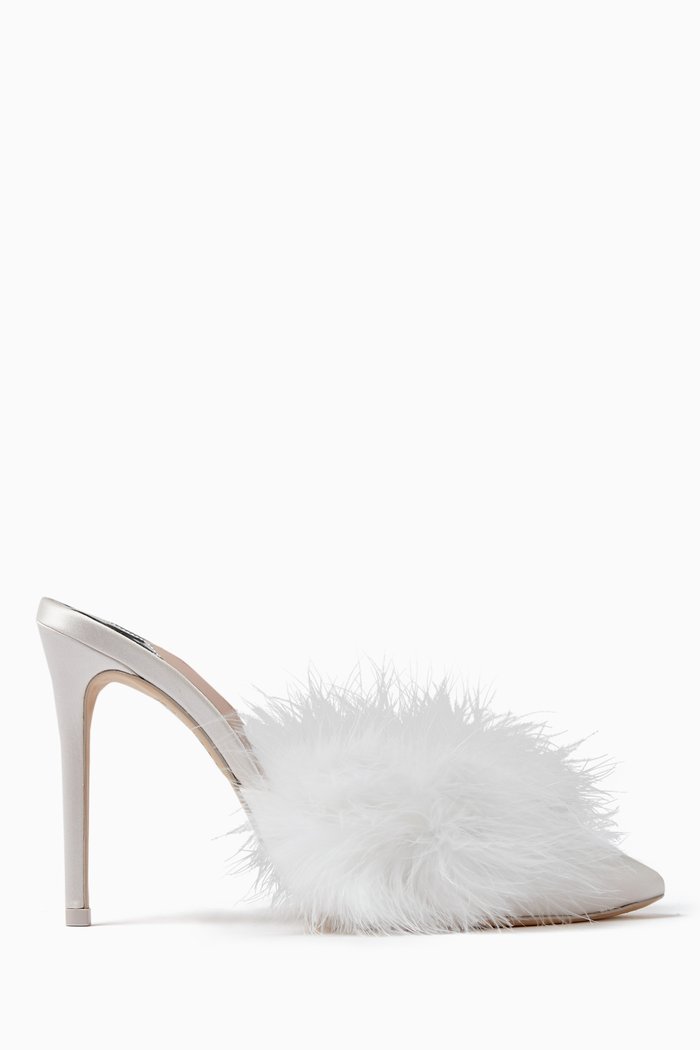 

Delicia Marabou 100 Mules in Feather & Satin, White