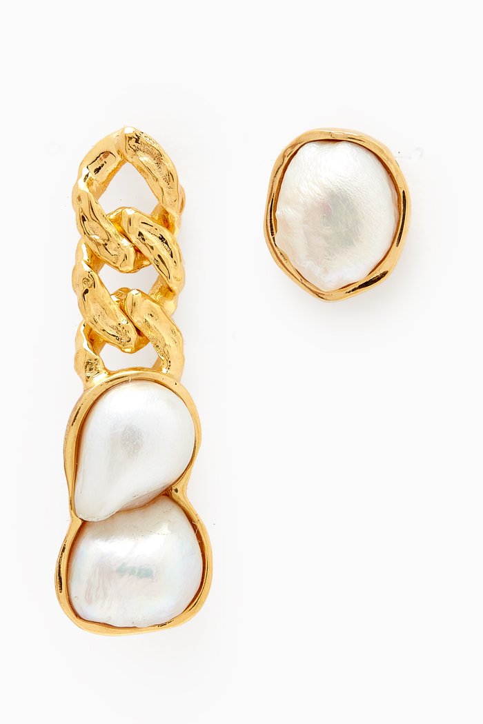 

Wave Asymmetrical Chain Earrings in 18kt Gold-plated Brass