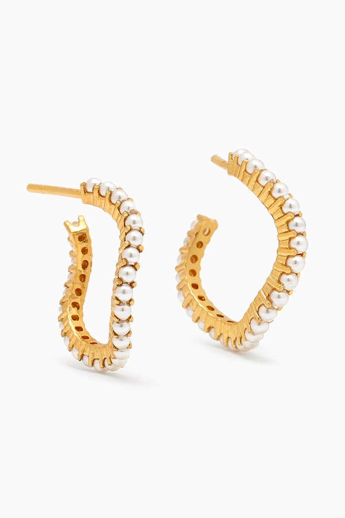 

Wave Hoop Earrings in 18kt Gold-plated Brass, White