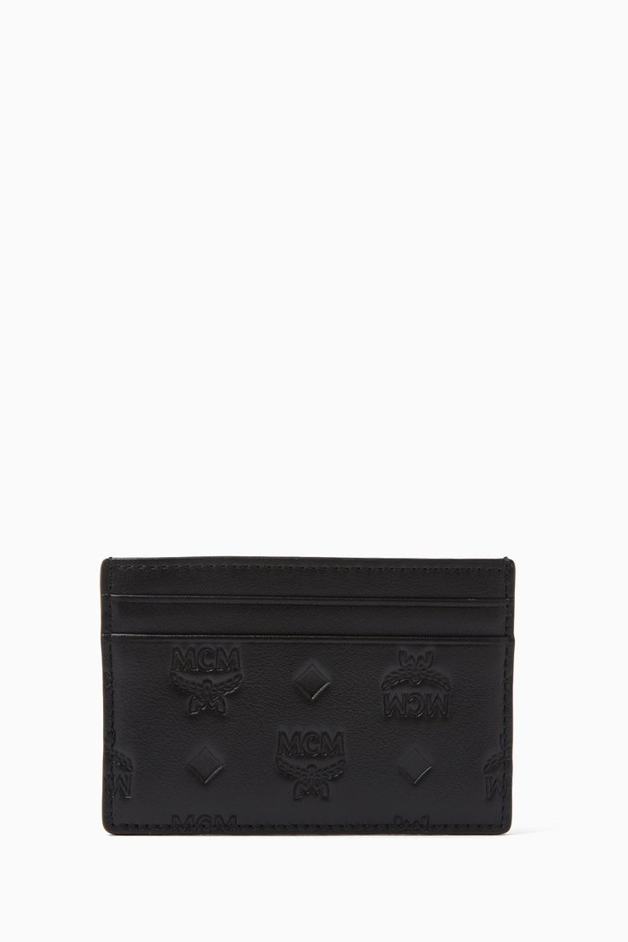 

Aren Card Case in Embossed Monogram Leather, Black