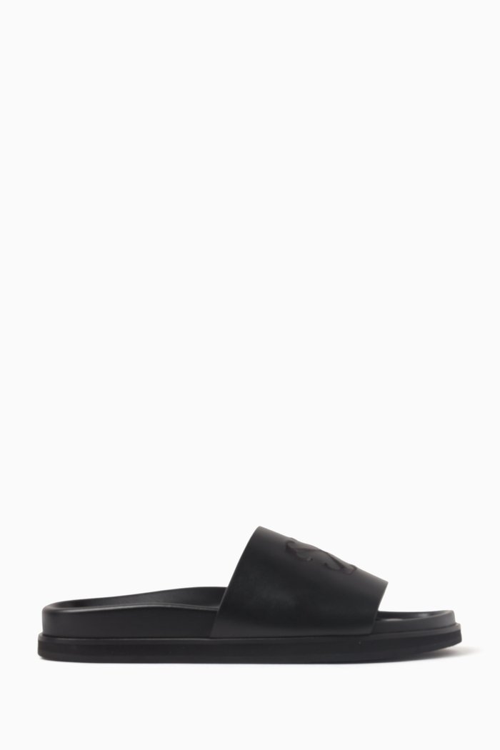 

Pool Time Slides in Leather, Black