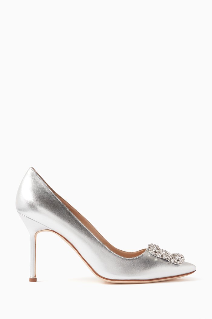 Hangisi 90 Pumps in Metallic Leather, Silver