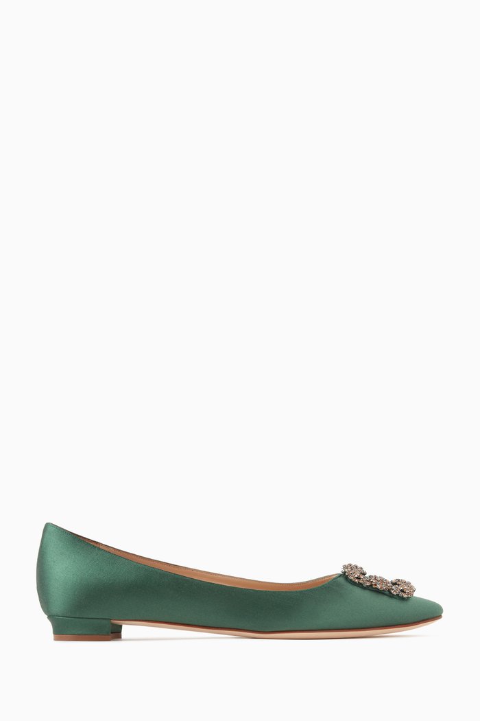

Hangisi Jewel Ballet Flats in Satin, Green