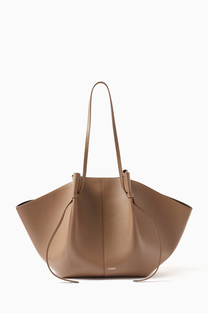 

Large Mochi Tote Bag in Smooth Leather, Brown