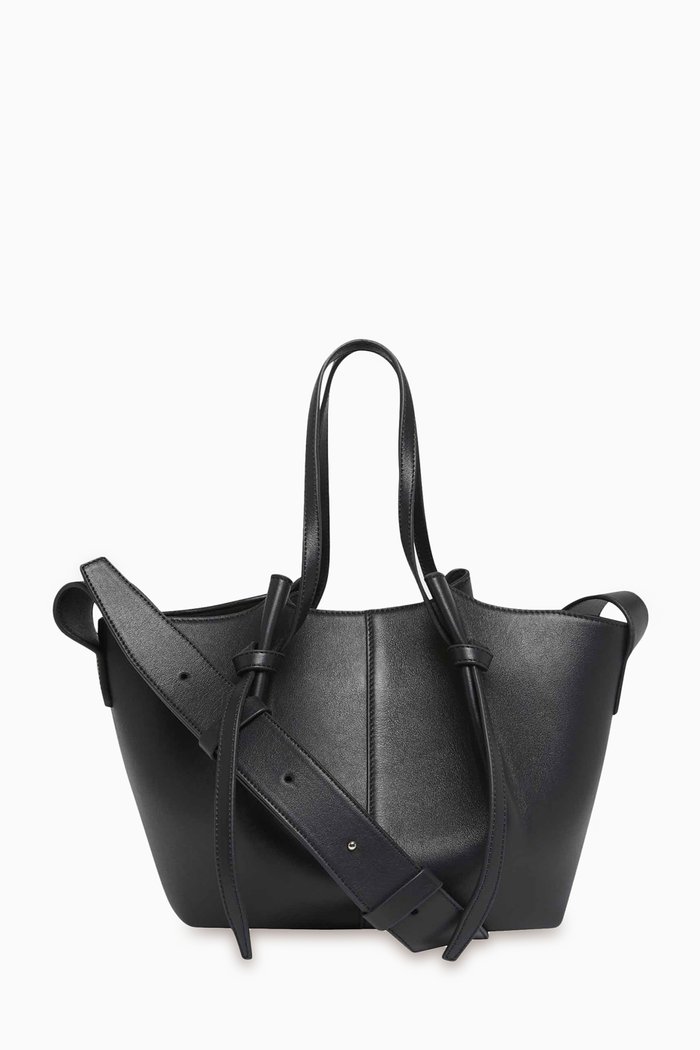 Small Mochi Tote Bag in Smooth Leather, Black