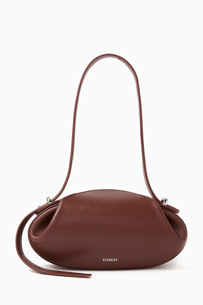 

Small Dinner Roll Shoulder Bag in Smooth Leather, Brown