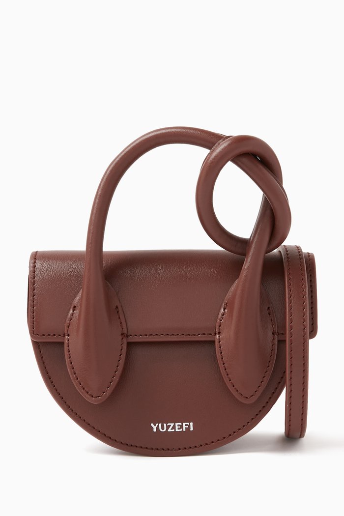 

Mini Pretzel Top-handle Bag in Leather, Brown