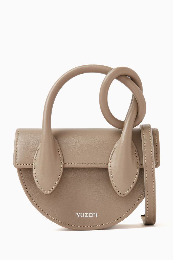

Mini Pretzel Top-handle Bag in Leather, Grey
