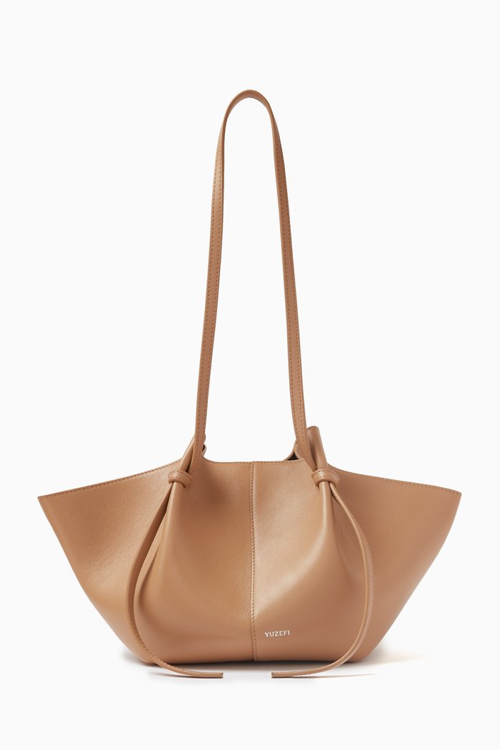 

Small Mochi Tote Bag in Smooth Leather, Neutral