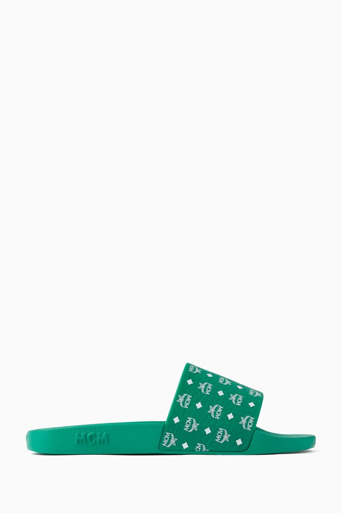 

Monogram Print Slides in Rubber, Green
