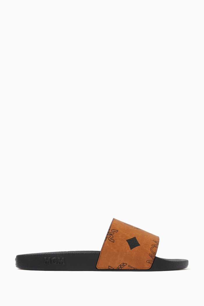 

Maxi Visetos Slides in Canvas & Rubber, Brown