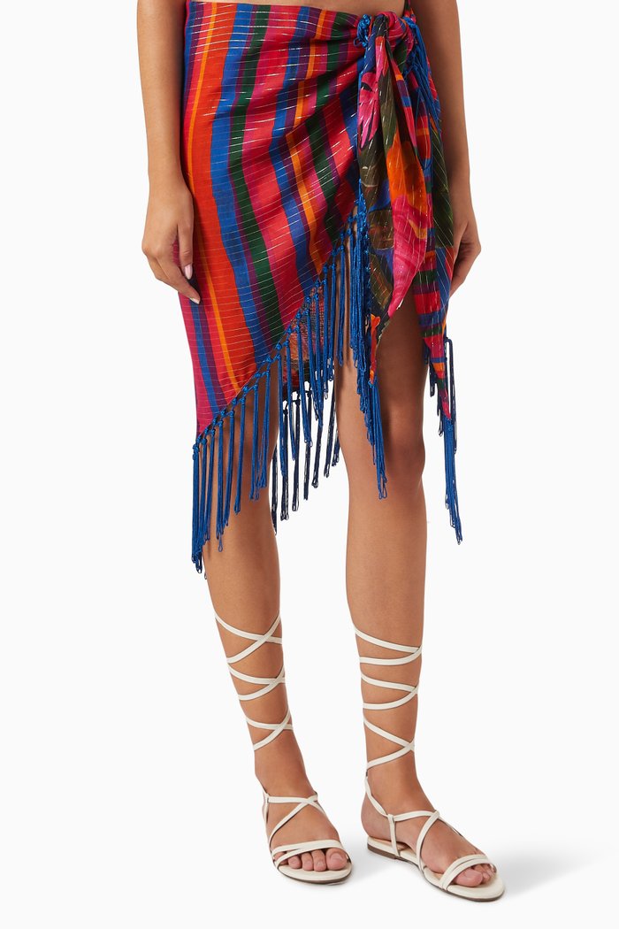 

Tropical Printed Fringed Sarong in Modal, Multicolour