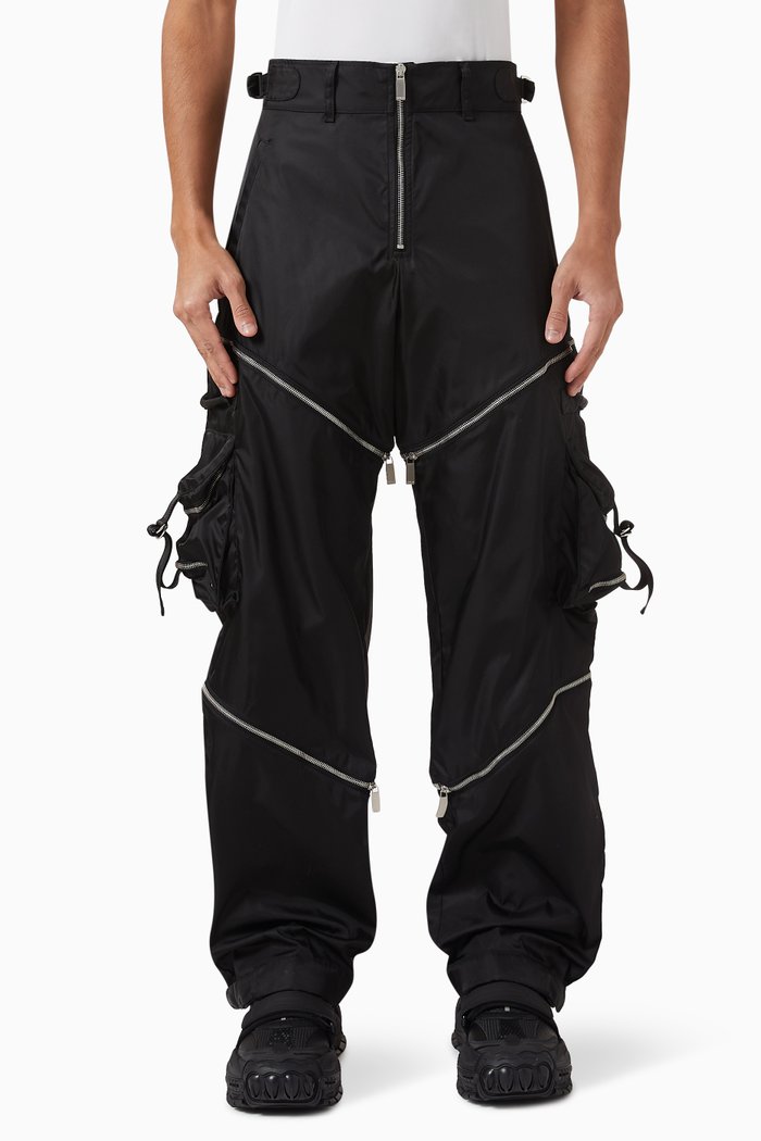 

Zipped Cargo Pants in Nylon, Black