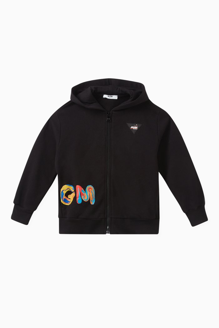 Logo Print Hoodie in Cotton, Black