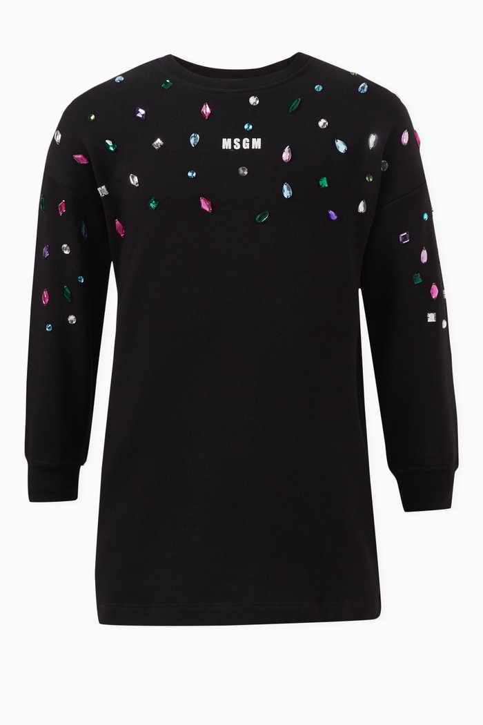 

Crystal-embellished Logo Sweater Dress in Cotton Jersey, Black