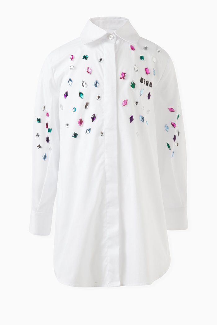 

Crystal-embellished Logo Shirt Dress in Cotton, White