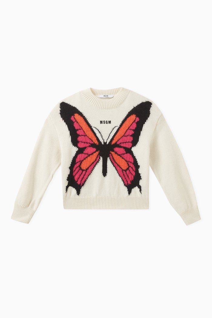 

Embroidered Butterfly Pullover in Wool Blend, Neutral