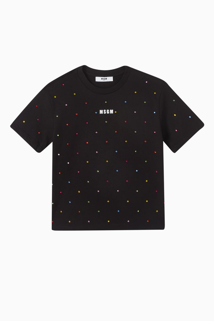 

Crystal-embellished Logo T-shirt in Cotton-jersey, Black