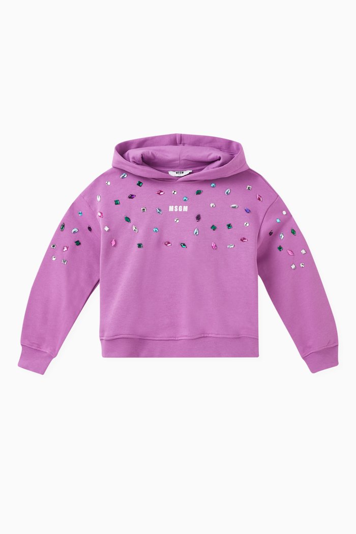 

Crystal-embellished Logo Hoodie in Cotton Jersey, Purple