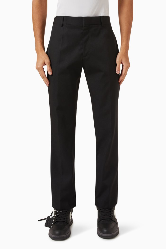 

Slim Zipped-cuff Pants in Wool, Black