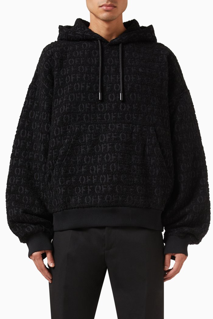 

All-over Logo Hoodie in Wool-blend Bouclé, Black