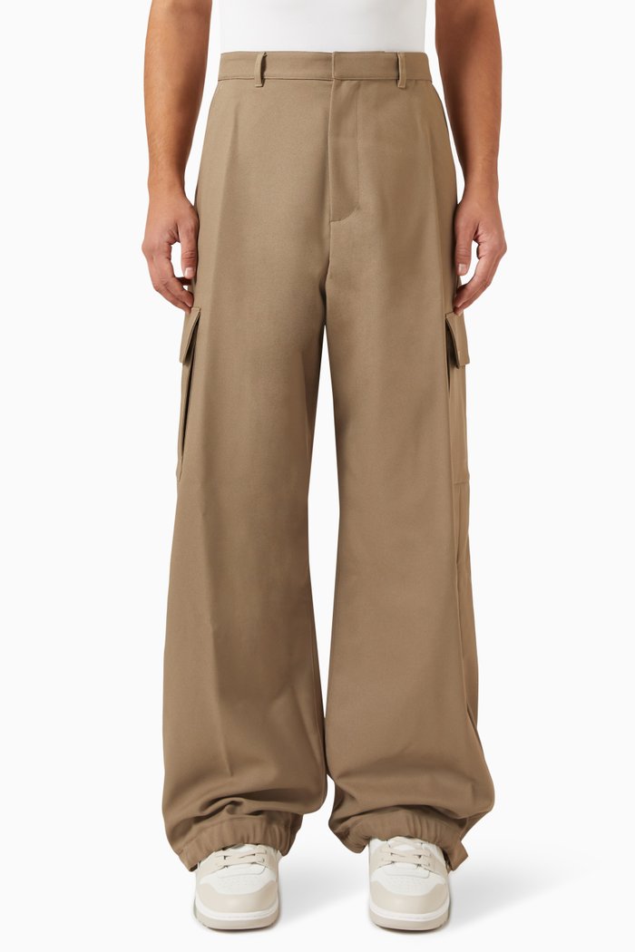 

Embroidered Drill Cargo Pants, Neutral