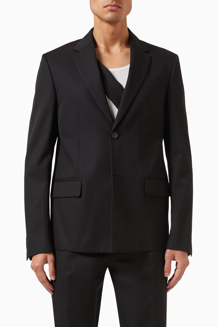 

Relaxed Strap-detail Jacket in Wool, Black