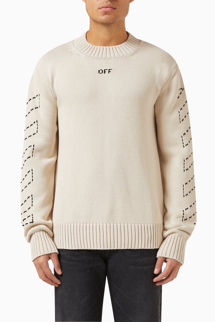 

Diag Stitch Sweater in Cotton-knit, Neutral