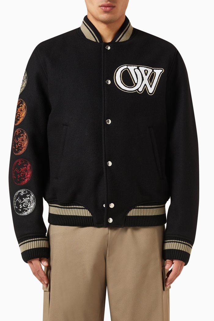 

Moon Phase Varsity Bomber Jacket, Black